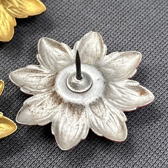 VTG Curtain Tie Backs Floral Push Pin Tack Button Flower Gold Pink Metal Lot 6 - Picture 14 of 14